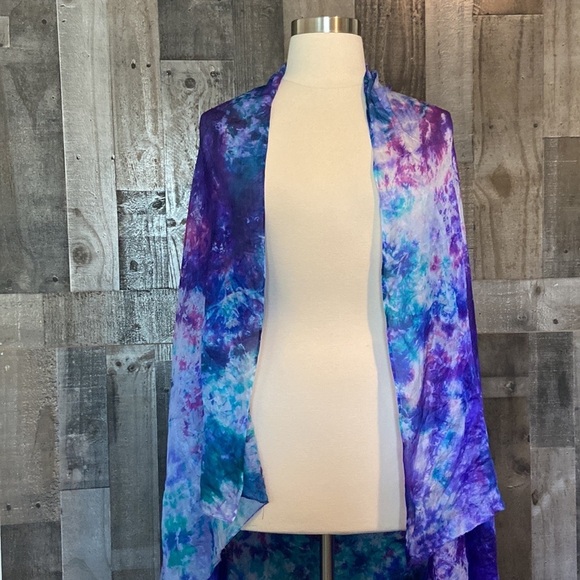 Saks Fifth Avenue silk scarf purple pink turquoise tie dye old money elegant - Picture 11 of 17